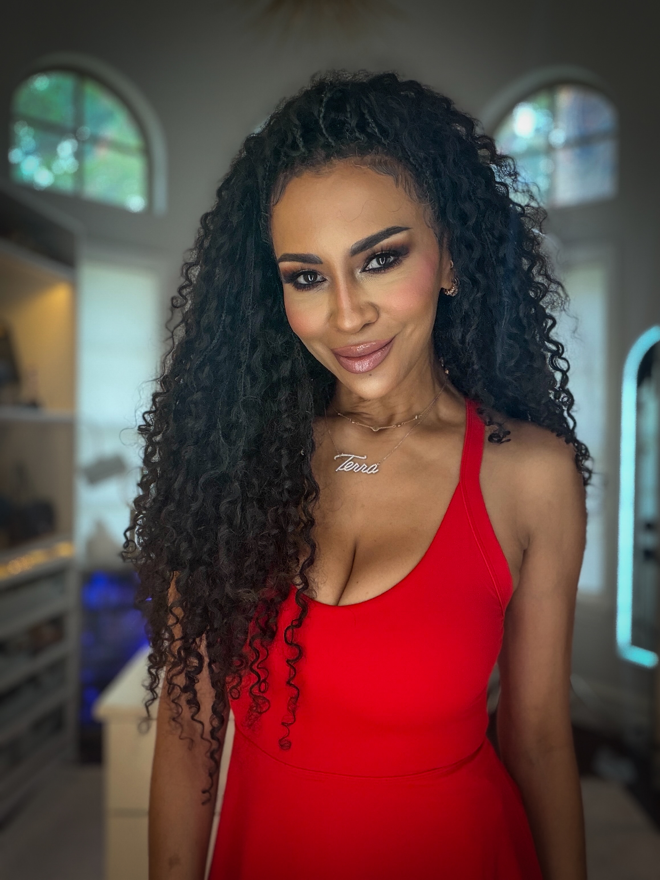 Terra in a stunning red outfit